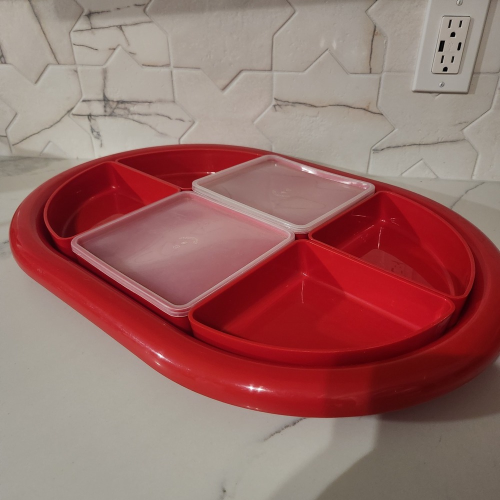 Vintage Design Motivation Toronto Red Rare Serving Tray 6 Compartment‎ Lids